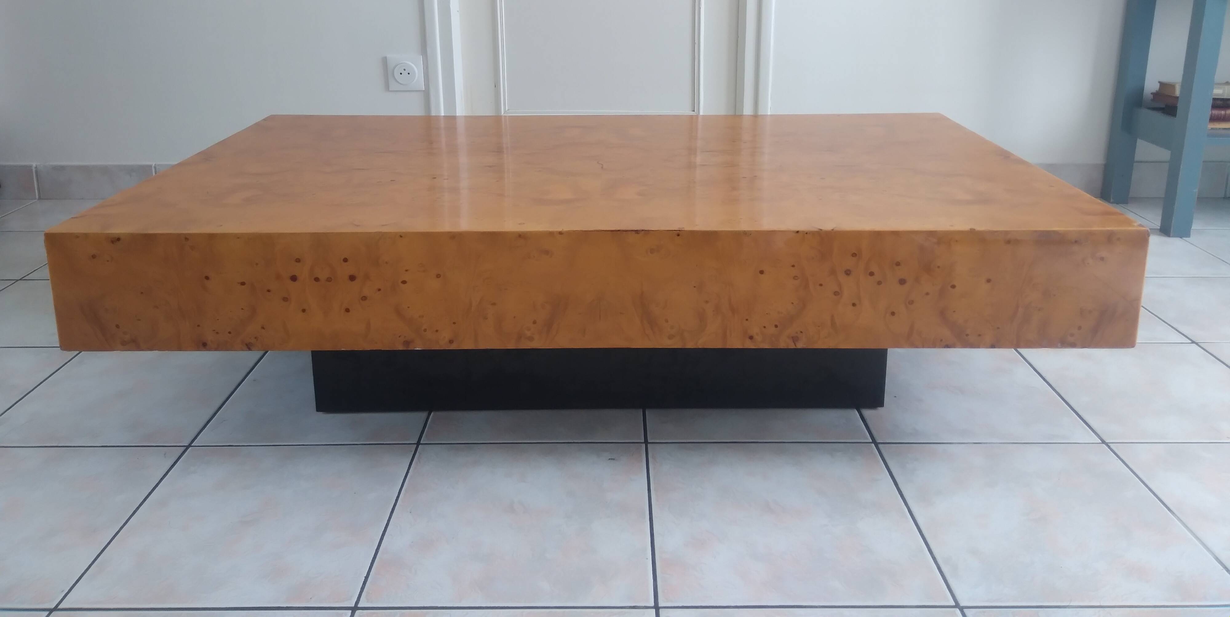 Wooden table with burl by Jean Claude Mahey