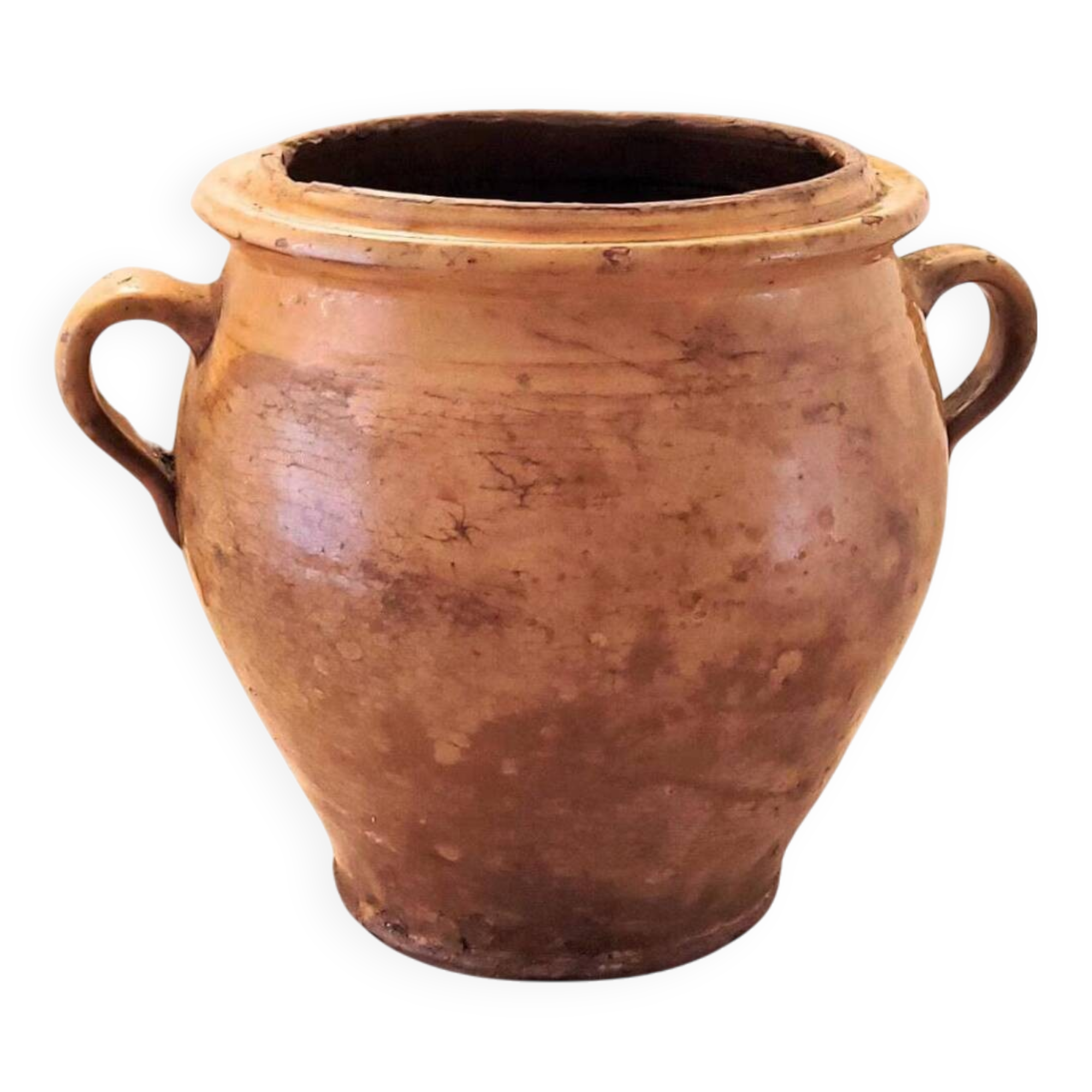 Antique yellow enamelled jam pot – 19th century terracotta – South of France