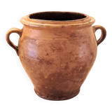 Ancien pot de confit émaillé jaune – Terre cuite XIXe – Sud de la France