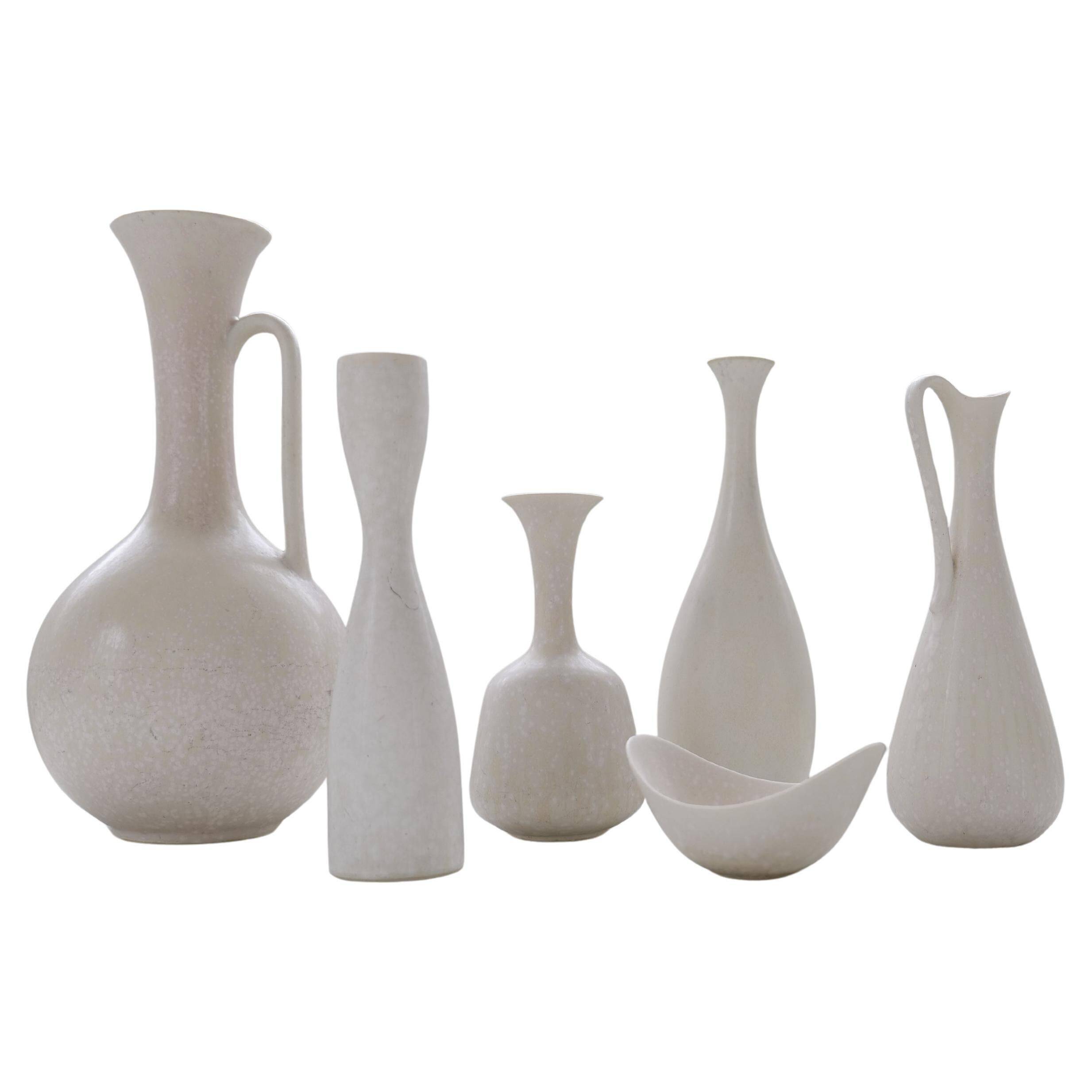 Group of 6 white and grey Midcentury Modern vessels Rörstrand Sweden 1950