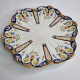 Old dish in polychrome earthenware from Desvres decorated from Rouen, signed, 34 cm