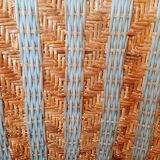 2 woven rattan garden chairs – sky blue net patterns – 1940s