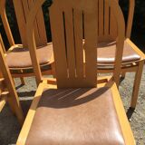 Vintage Baumann chairs in beech, seats in beige brown Skaï, series of 6.