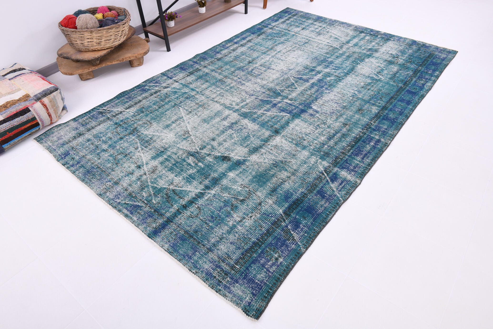 Faded blue carpet rug 301x185cm