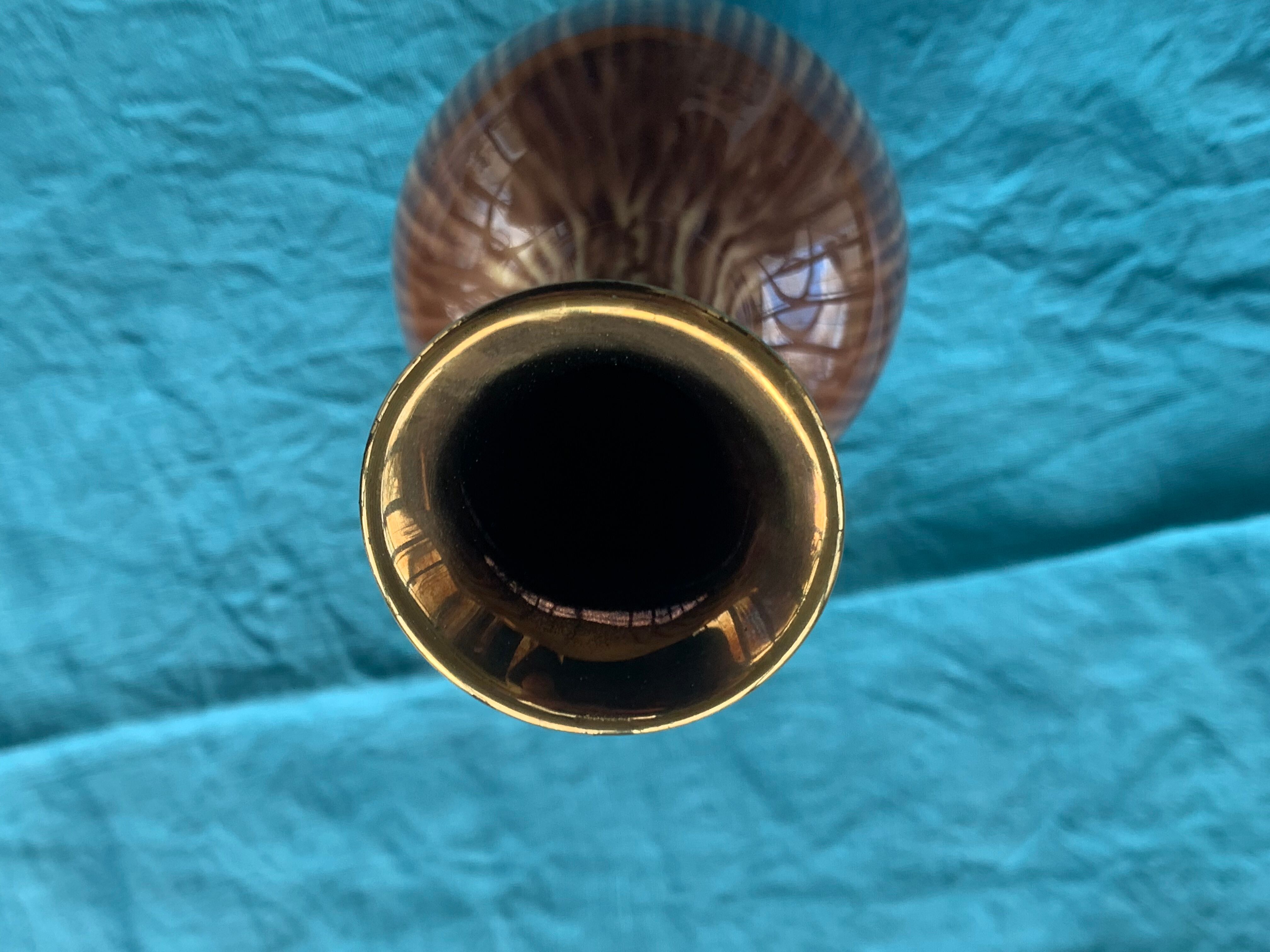 Soliflore vase in beige and gold glazed ceramic, numbered and vintage