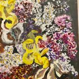 Ancient painting, still life with lilas and iris signed Bonnefond 70s