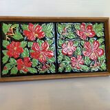 Ceramic tray with hibiscus flowers and butterflies