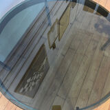 Table basse ronde métal chromé et verre années 70