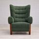 1960s, scandinavian design, restored high-back recliner, oak wood.