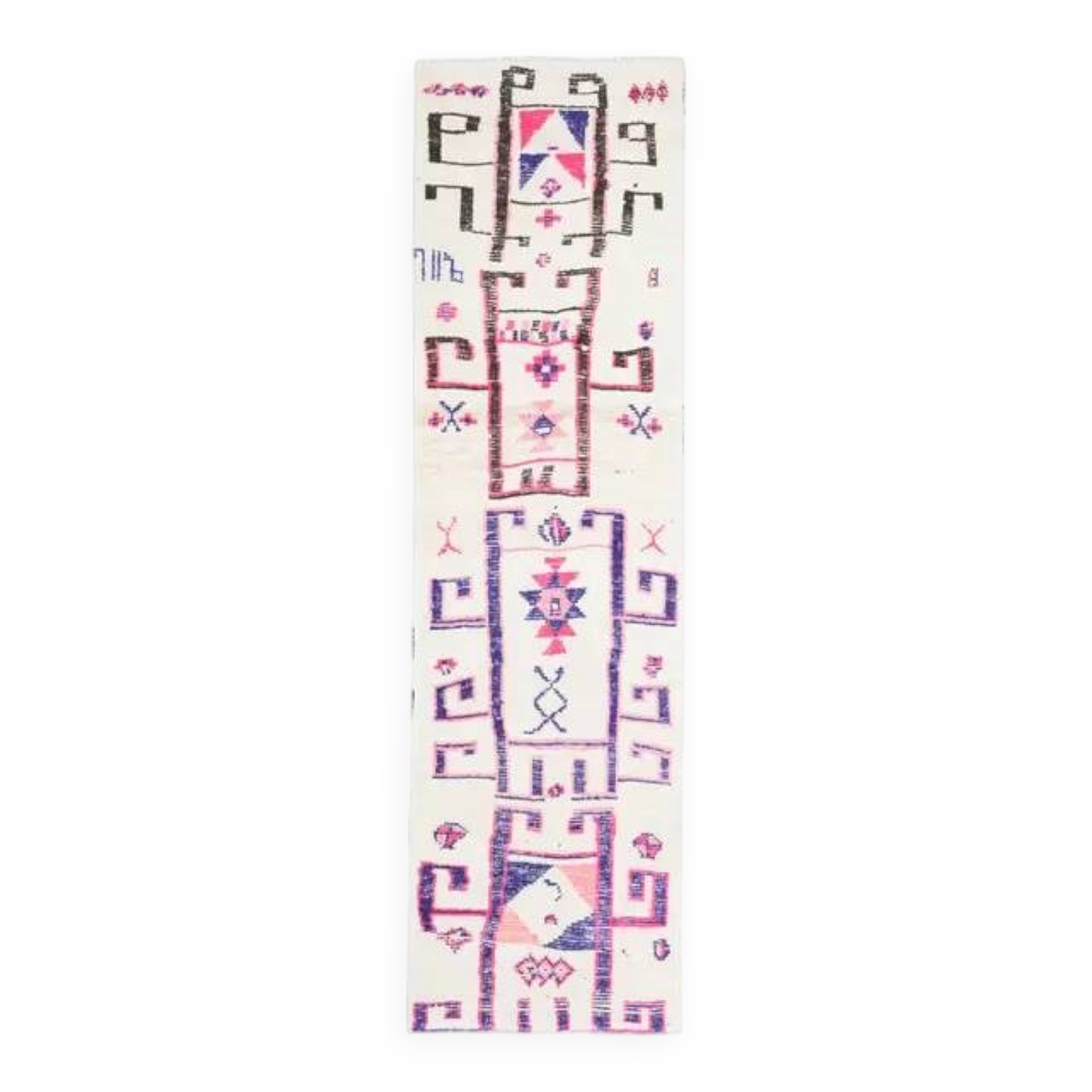 1970s Vintage Turkish Hand-Knotted Wool Cotton White Runner Rug 92x330