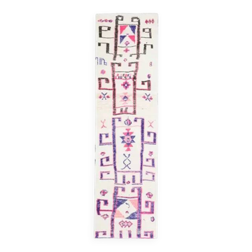 1970s Vintage Turkish Hand-Knotted Wool Cotton White Runner Rug 92x330