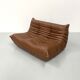 Canapé Togo en cuir marron moyen attribué à Michel Ducaroy pour Ligne Roset.