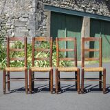 Set of 4 wooden and straw chairs, wooden chair, straw chair, countryside, chalet