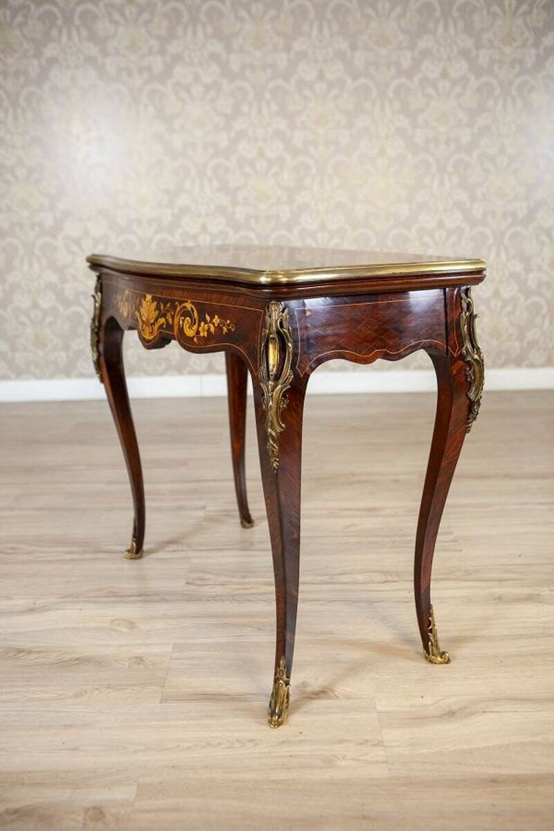 19th Century Inlaid Card Table Lined with Green Fabric