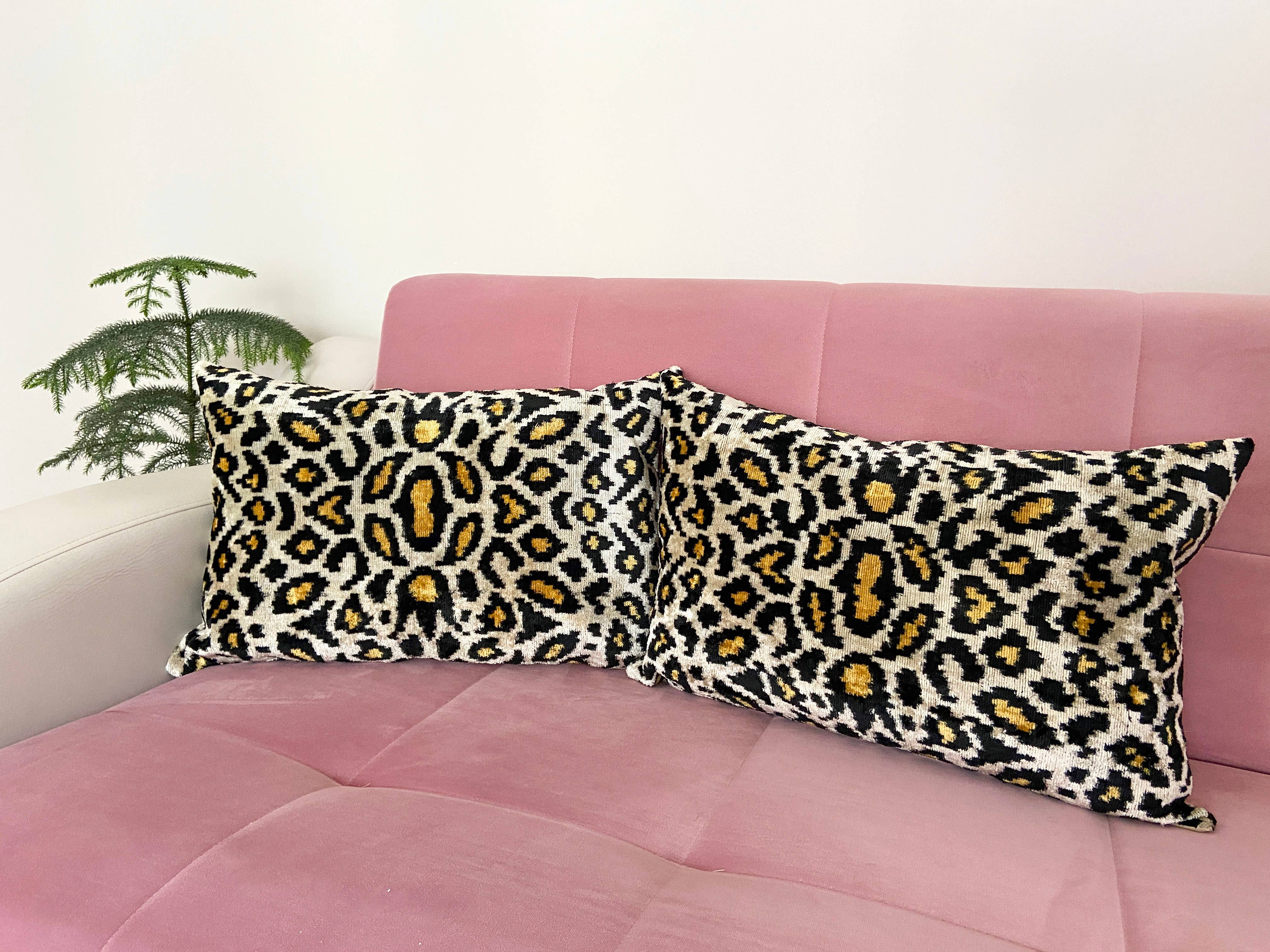 Ikat cushion in panther velvet