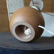 Lamp "ball" in blond wood, fabric lampshade, 70s