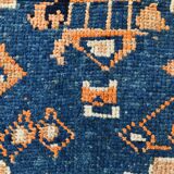 Tapis couloir vintage orange et bleu marine à motifs berbères, 105x339 Cm