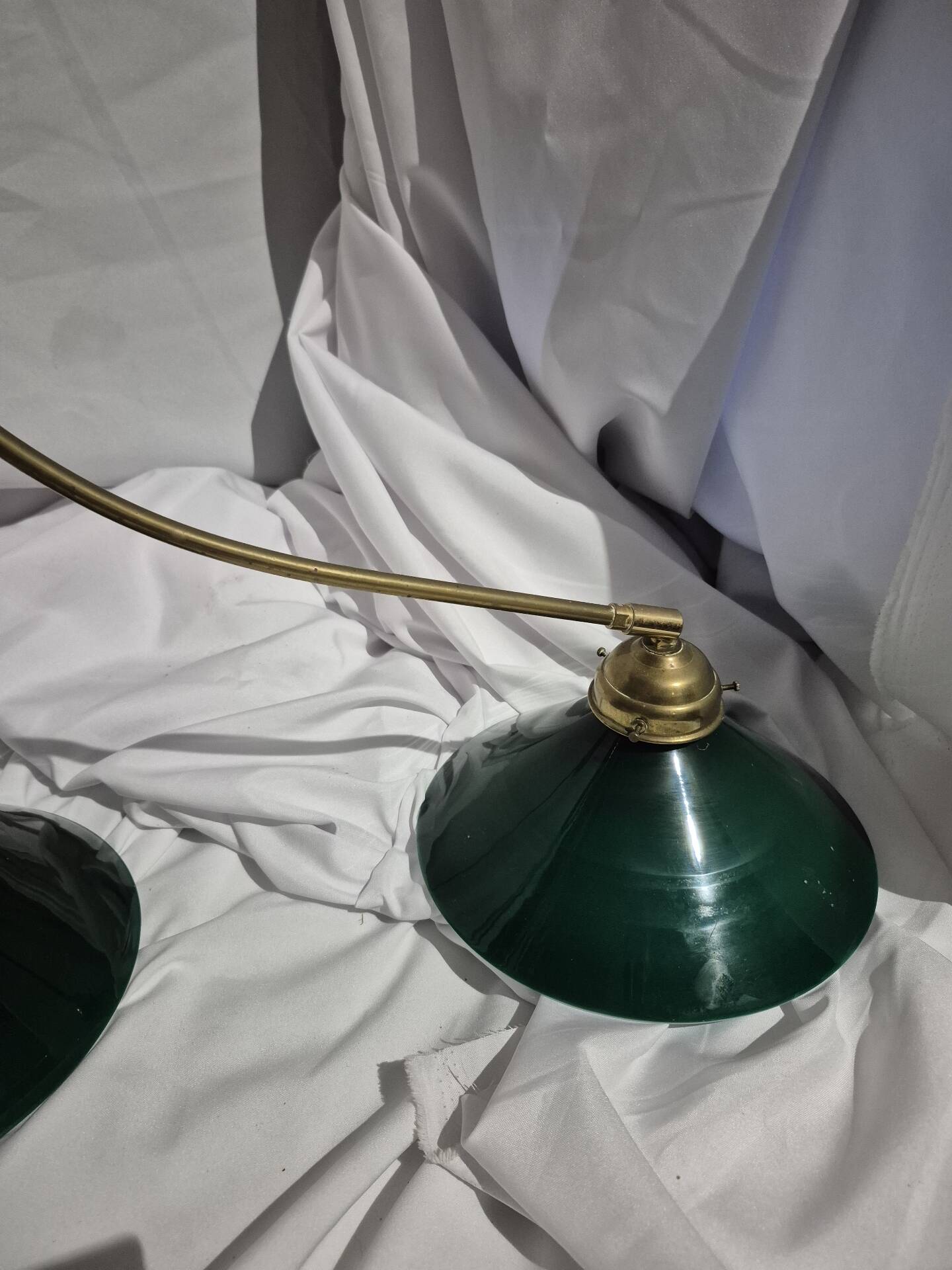 Opaline green white with brass billiard pool lamp 110-150 cm 3 shades