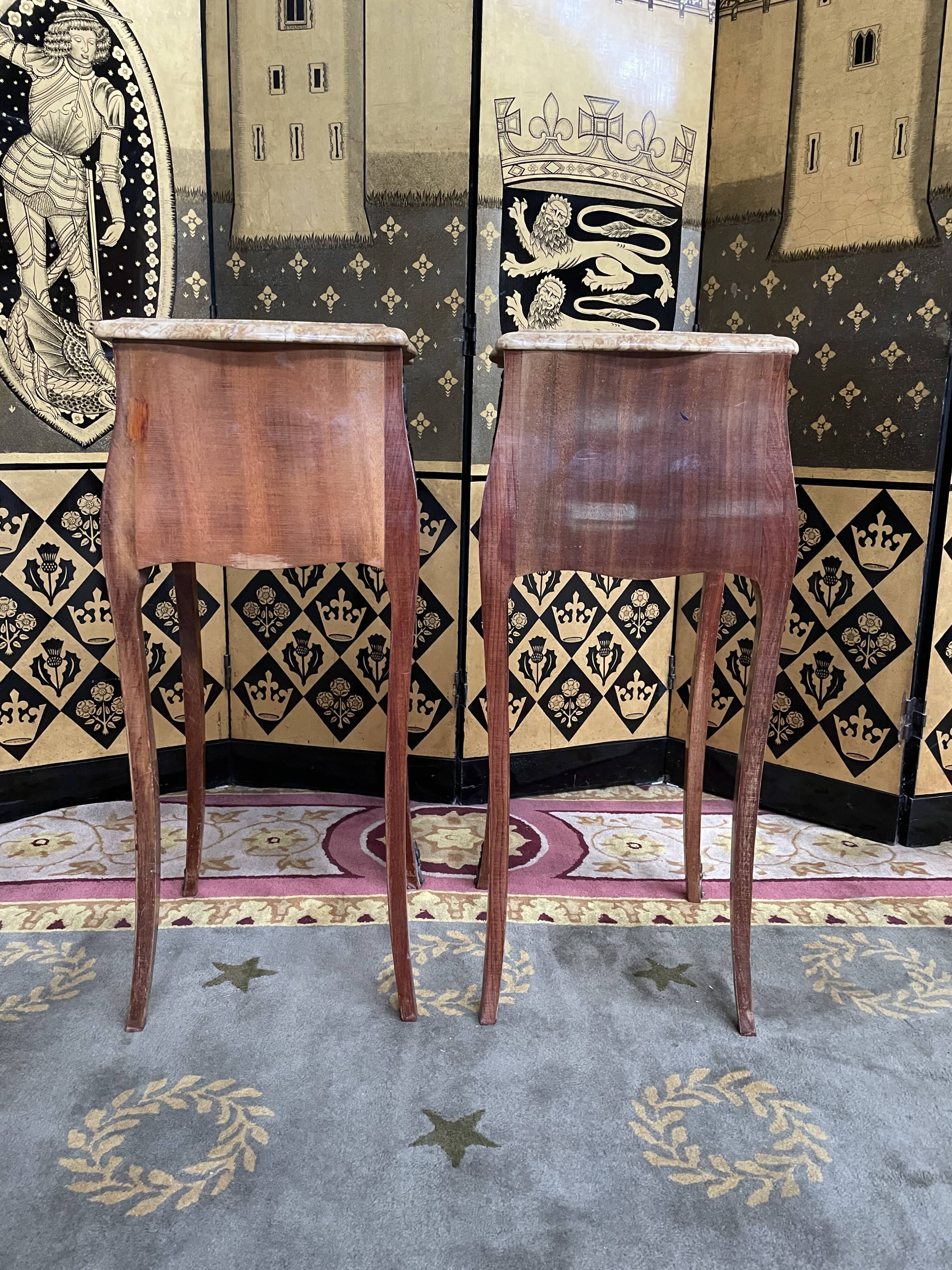 Pair of Louis XV style bedside tables in marquetry