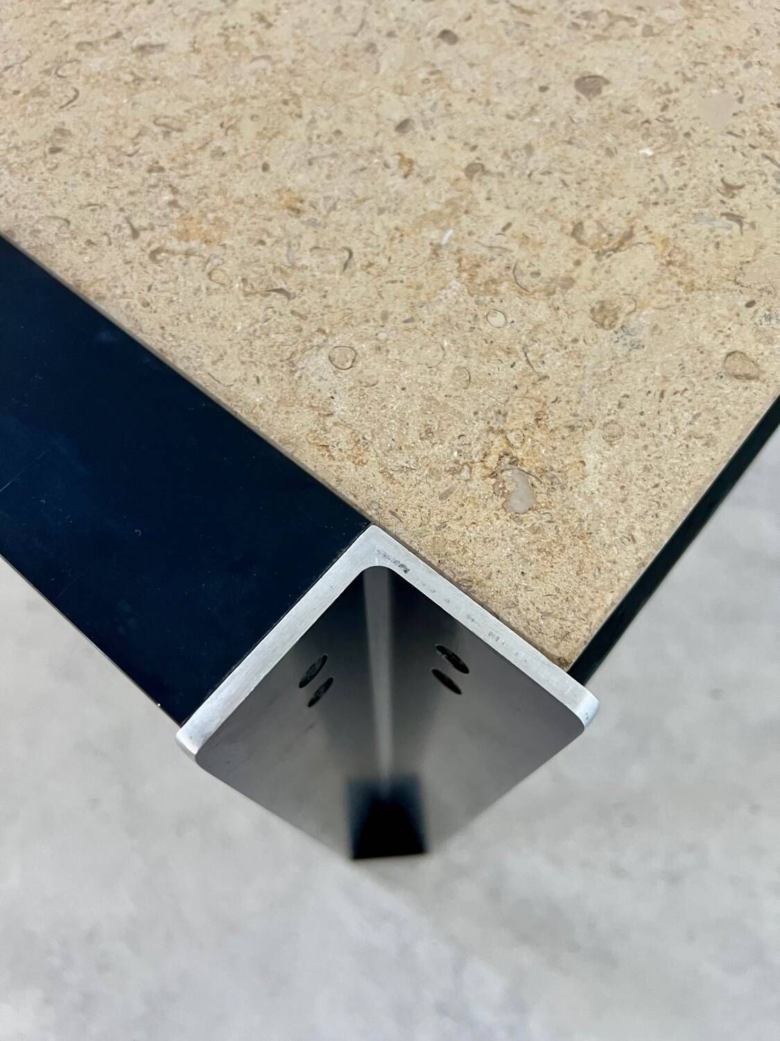 Italian design postmodern desk in metal and vintage 80s travertine top