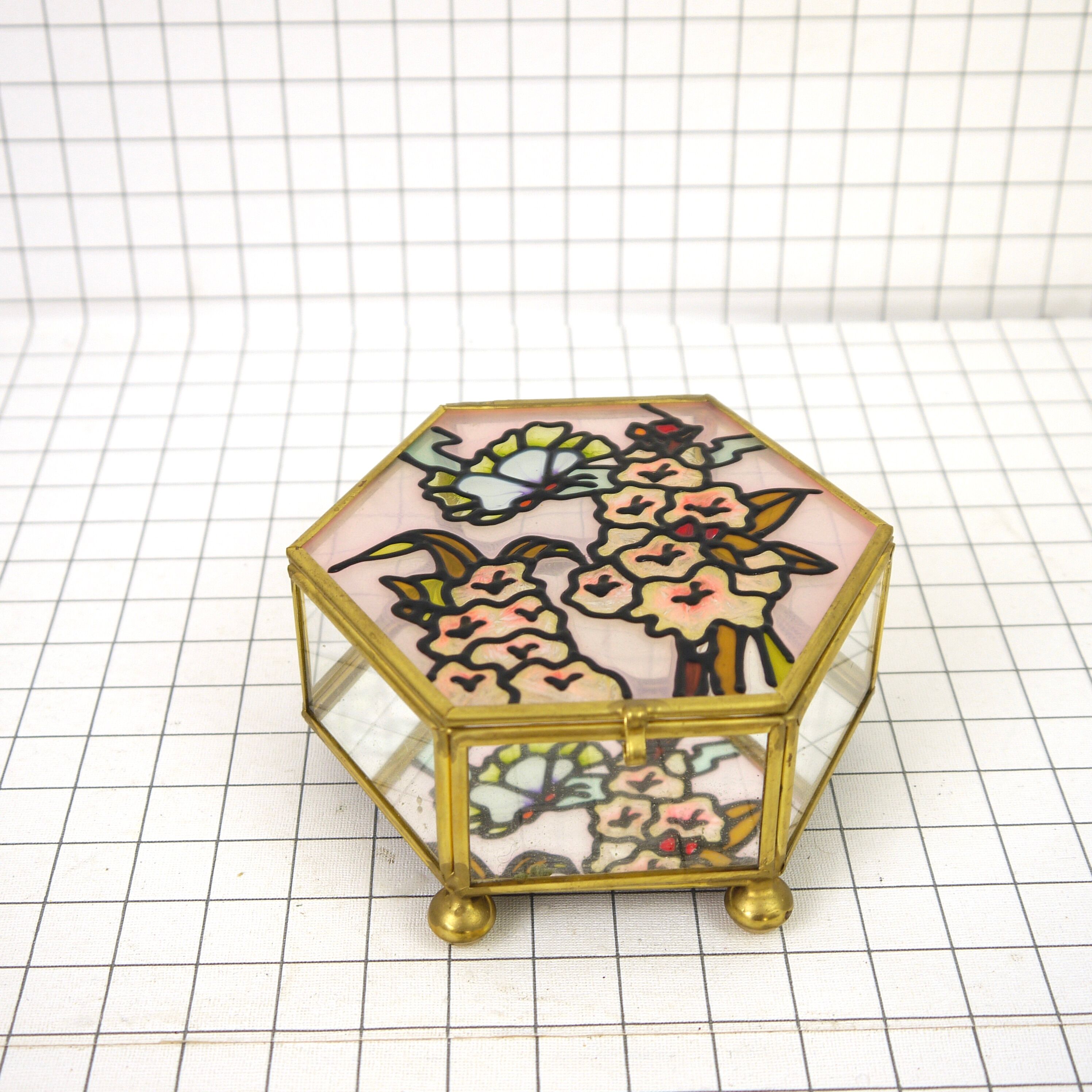 Brass box, glass and stained glass