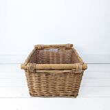 Panier Vintage Anse Rangement Mid Century Panier en osier tressé marron Travail manuel Hygge Skandi