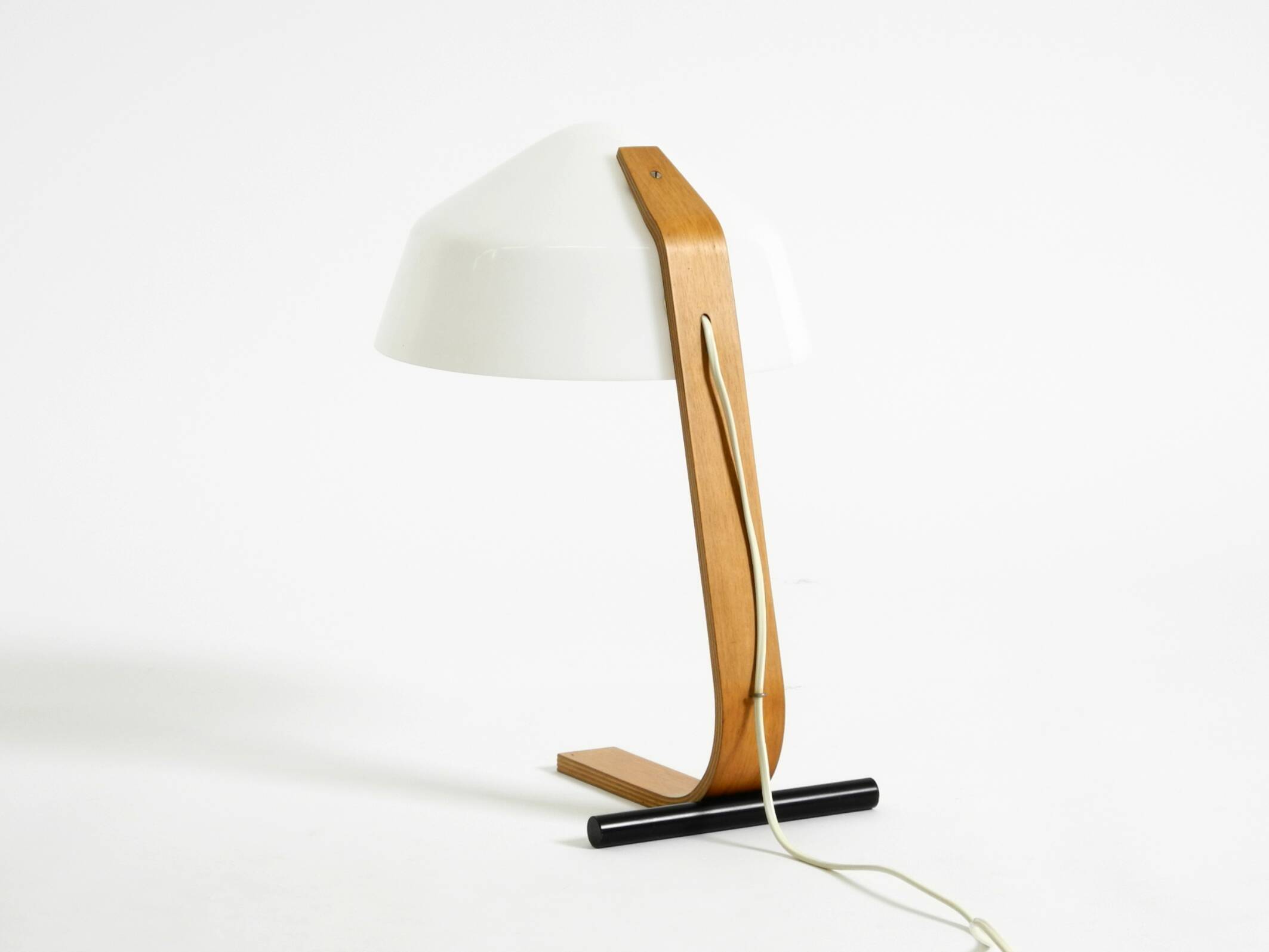 Original Space Age 1960s plywood table lamp with plastic shade by Temde