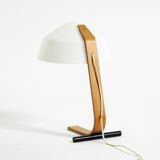 Original Space Age 1960s plywood table lamp with plastic shade by Temde