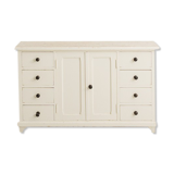 Small accent cabinet with drawers and swing doors