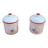 Pair of jars with foie gras lids cylindrical shape ceramic