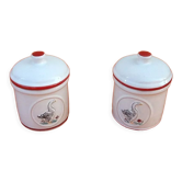 Pair of jars with foie gras lids cylindrical shape ceramic