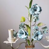 Vintage tole chandelier with light blue roses 1960s