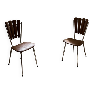 2 chaises "Pétale" de Soudévinyl Skaï marron