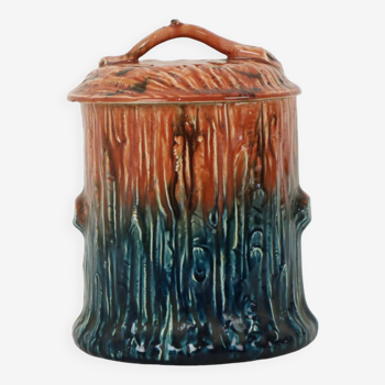 Antique Barbotine Majolica Pot with Lid Organic Art Nouveau