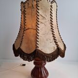 Vintage ceramic table lamp with hand-stitched leather shade, 1980s.