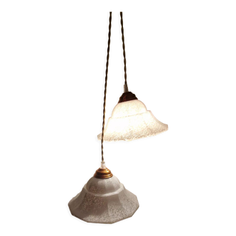 Duo of glass pendant lamps Art Deco