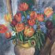 Large old oil painting, Still Life with Tulips, Gilded frame