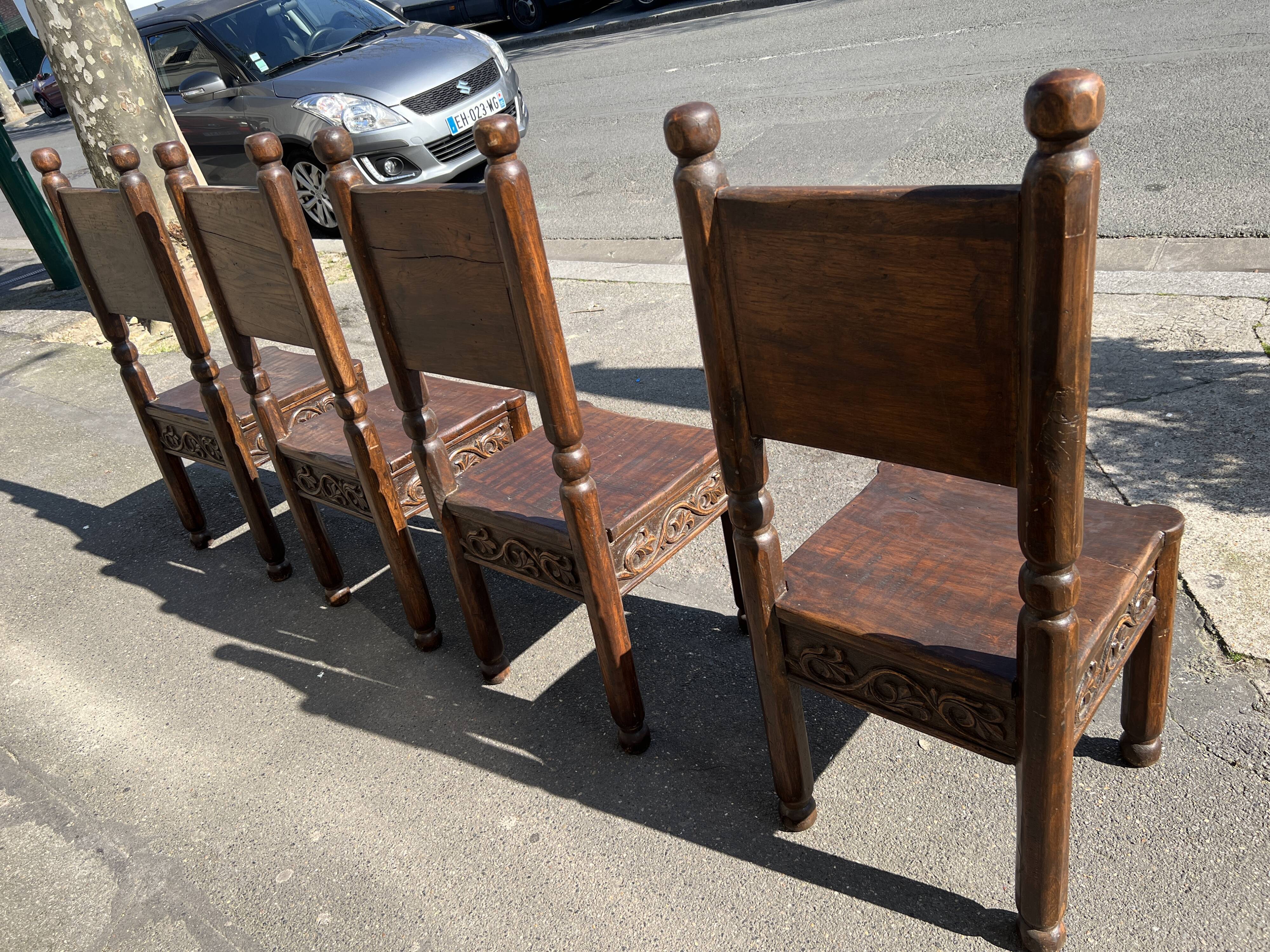 Set of 4 Breton chairs in solid wood