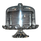 Antique cheese dome on a diamond moulded crystal stand, 1920, marked registered.