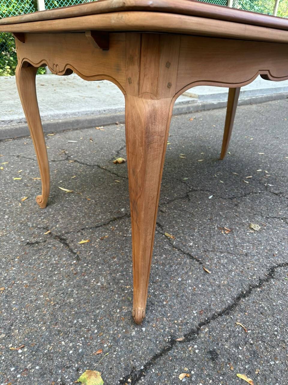 Large Louis XV dining table stripped in solid cherry wood 1970 270cm