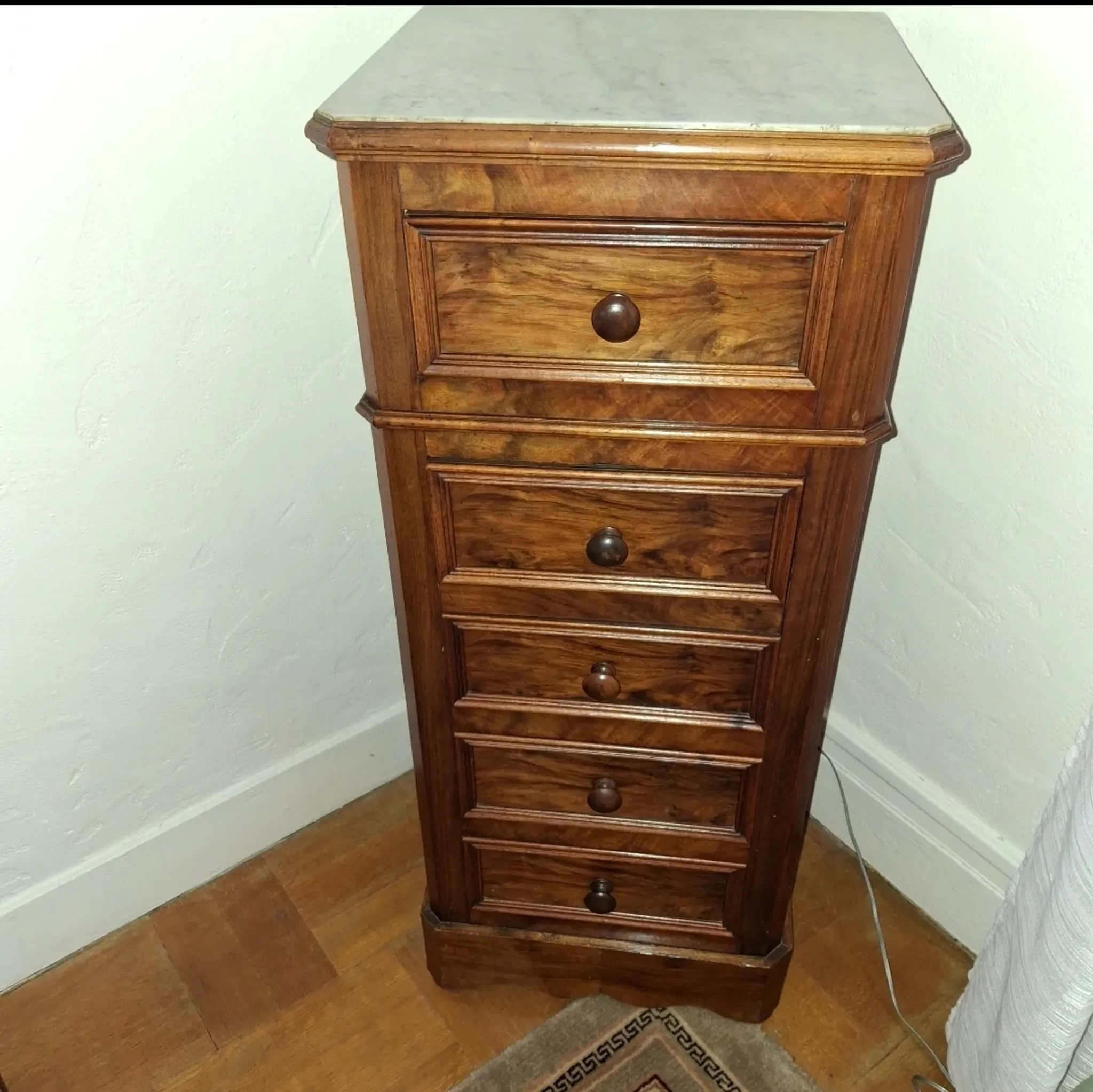 Walnut burl bedside cabinet
