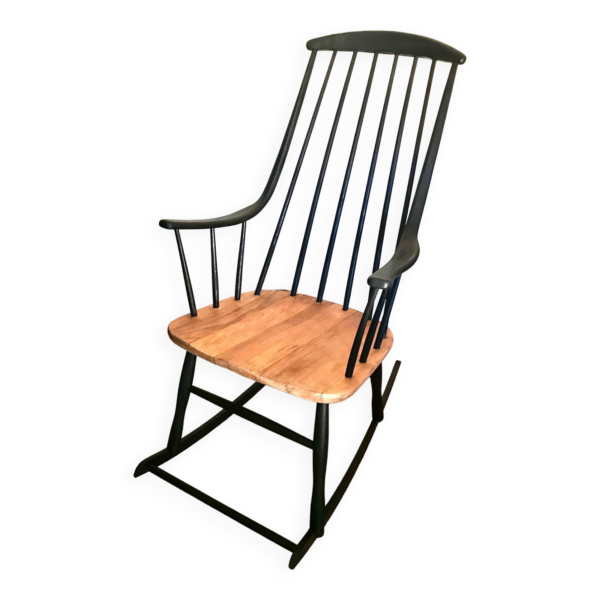 Vintage rocking chair in black stained beech