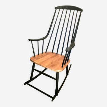 Vintage rocking chair in black stained beech