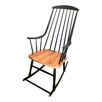 Vintage rocking chair in black stained beech