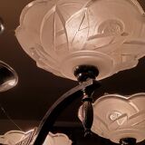 Art deco chandelier in chromed metal and glass 6 arms of lights