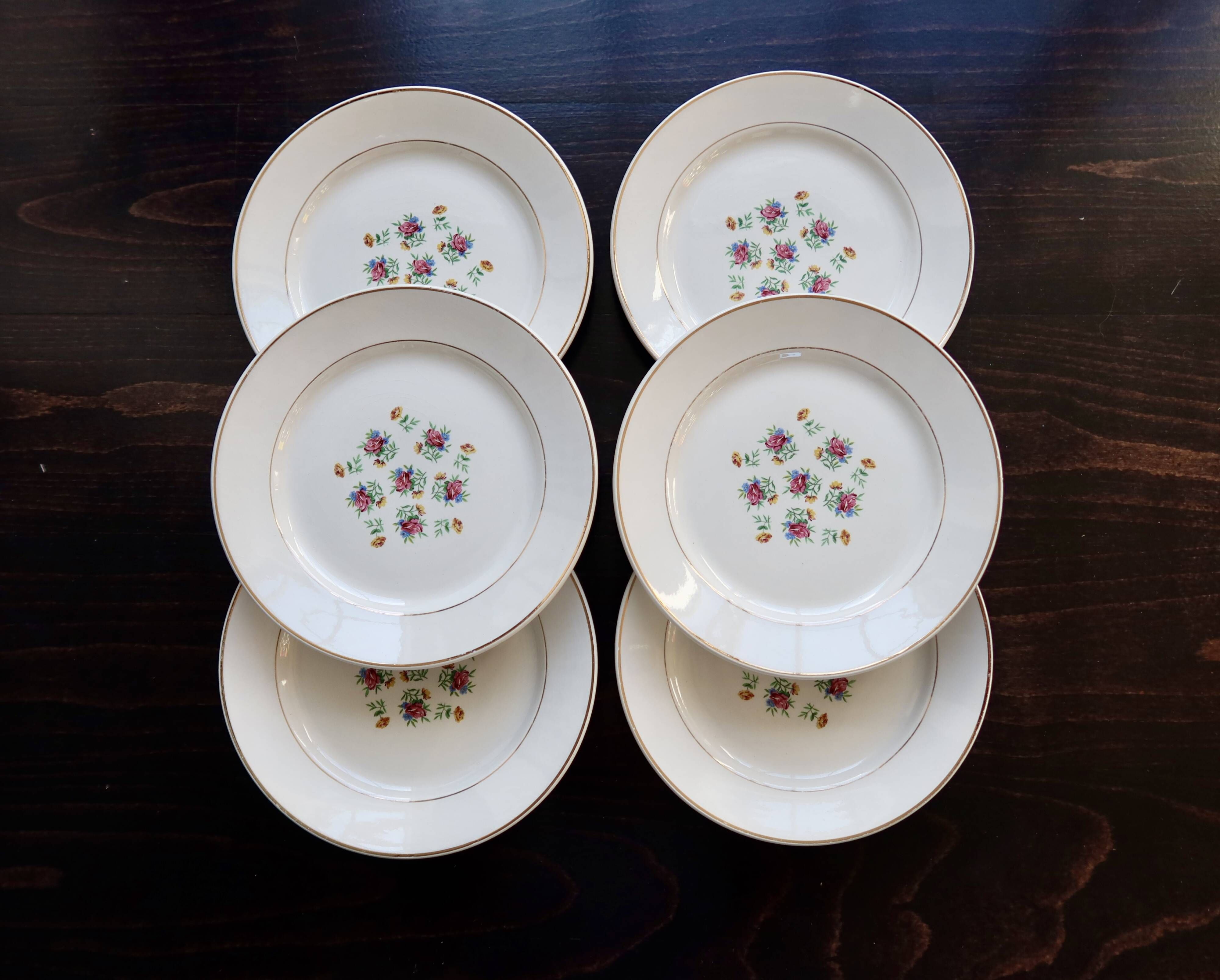 6 vintage Lunéville earthenware dessert plates – Christine pattern
