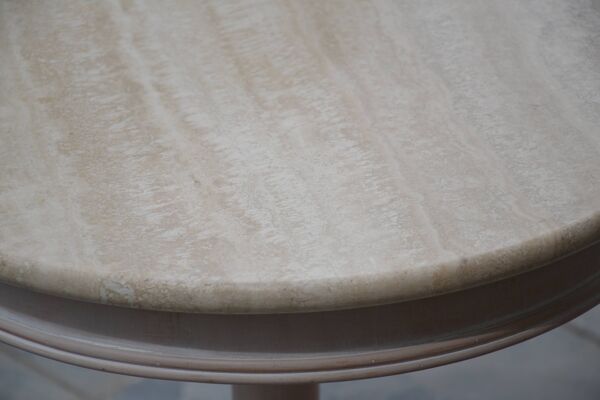 Petite table basse ronde travertin/bout de canapé années 80/90