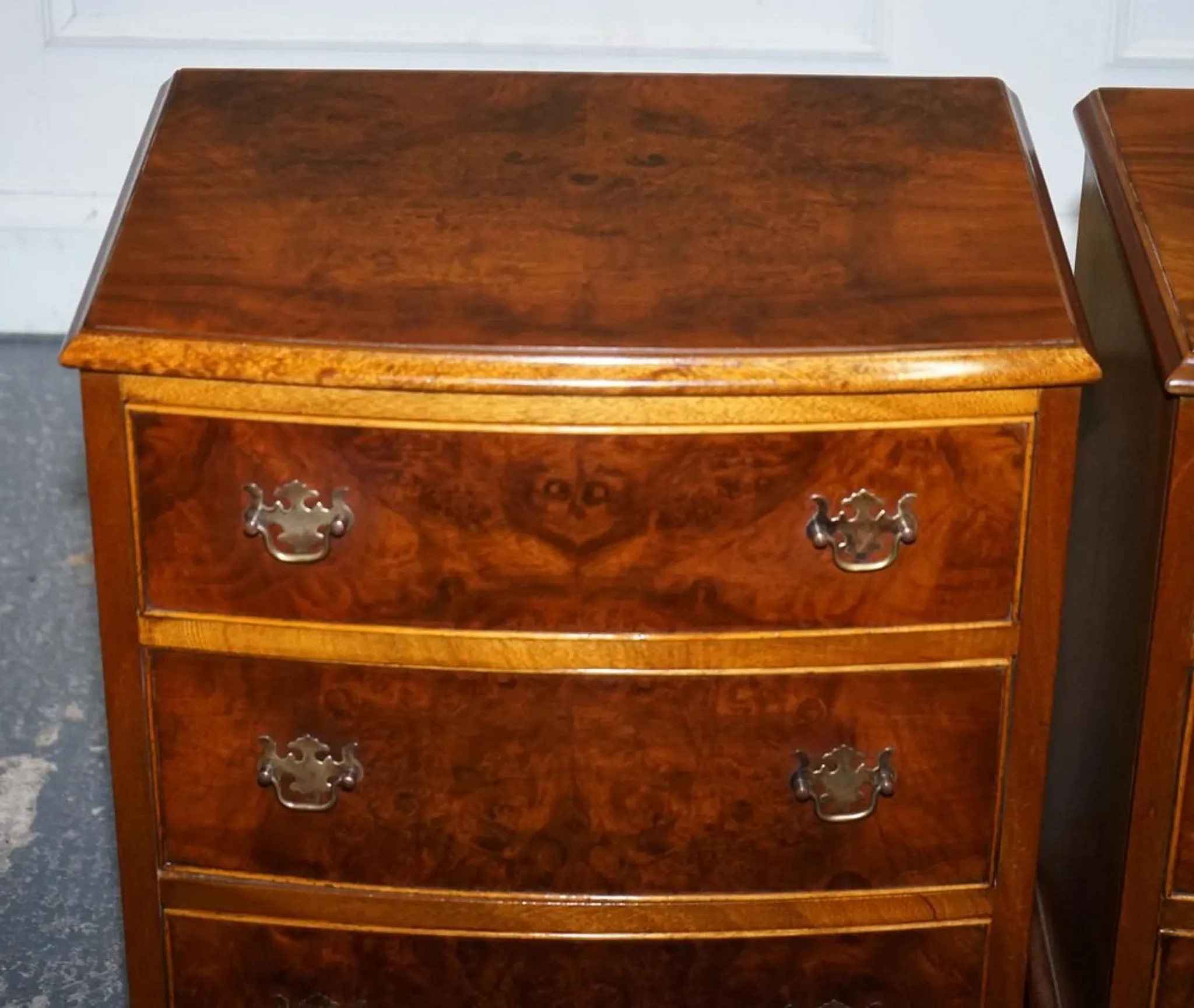Nightstands in Walnut Burl with Drawers, Set of 2