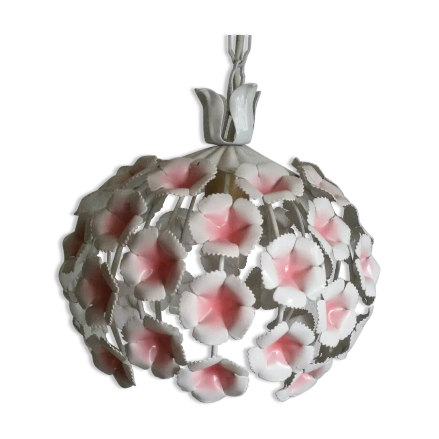 Vintage flowers painted sheet metal hanging lamp