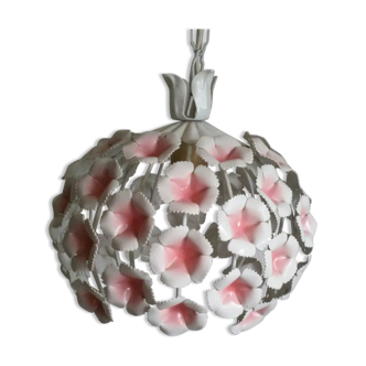 Vintage flowers painted sheet metal hanging lamp